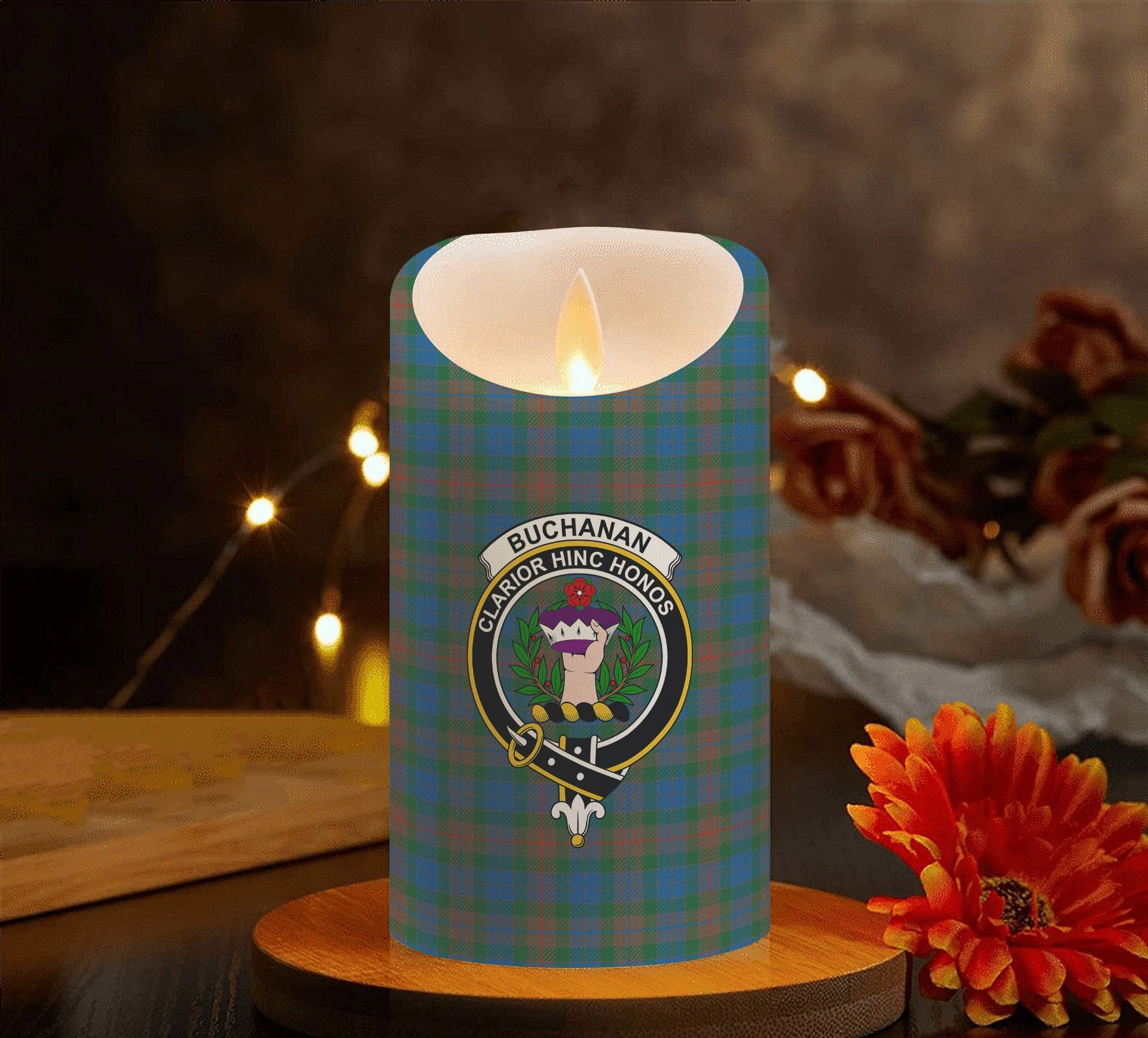 ScotsTee Shop Scottish Buchanan Hunting Ancient Crest Tartan Flameless Candles