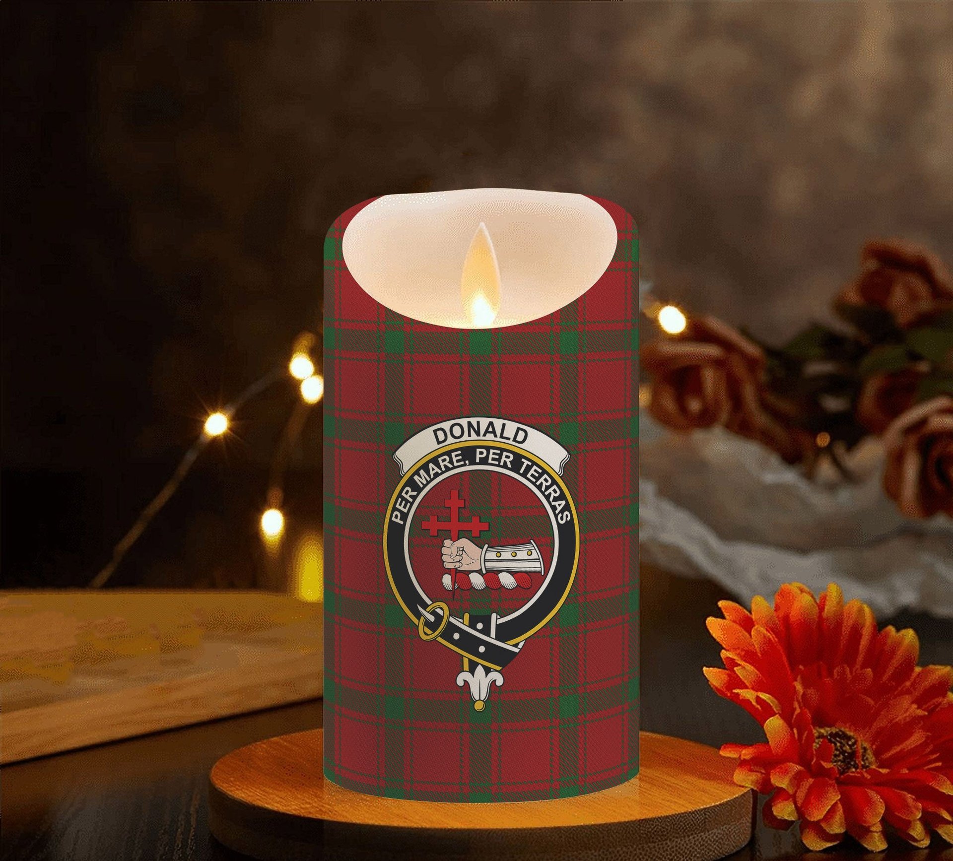 ScotsTee Shop Scottish Donald of Sleat Crest Tartan Flameless Candles