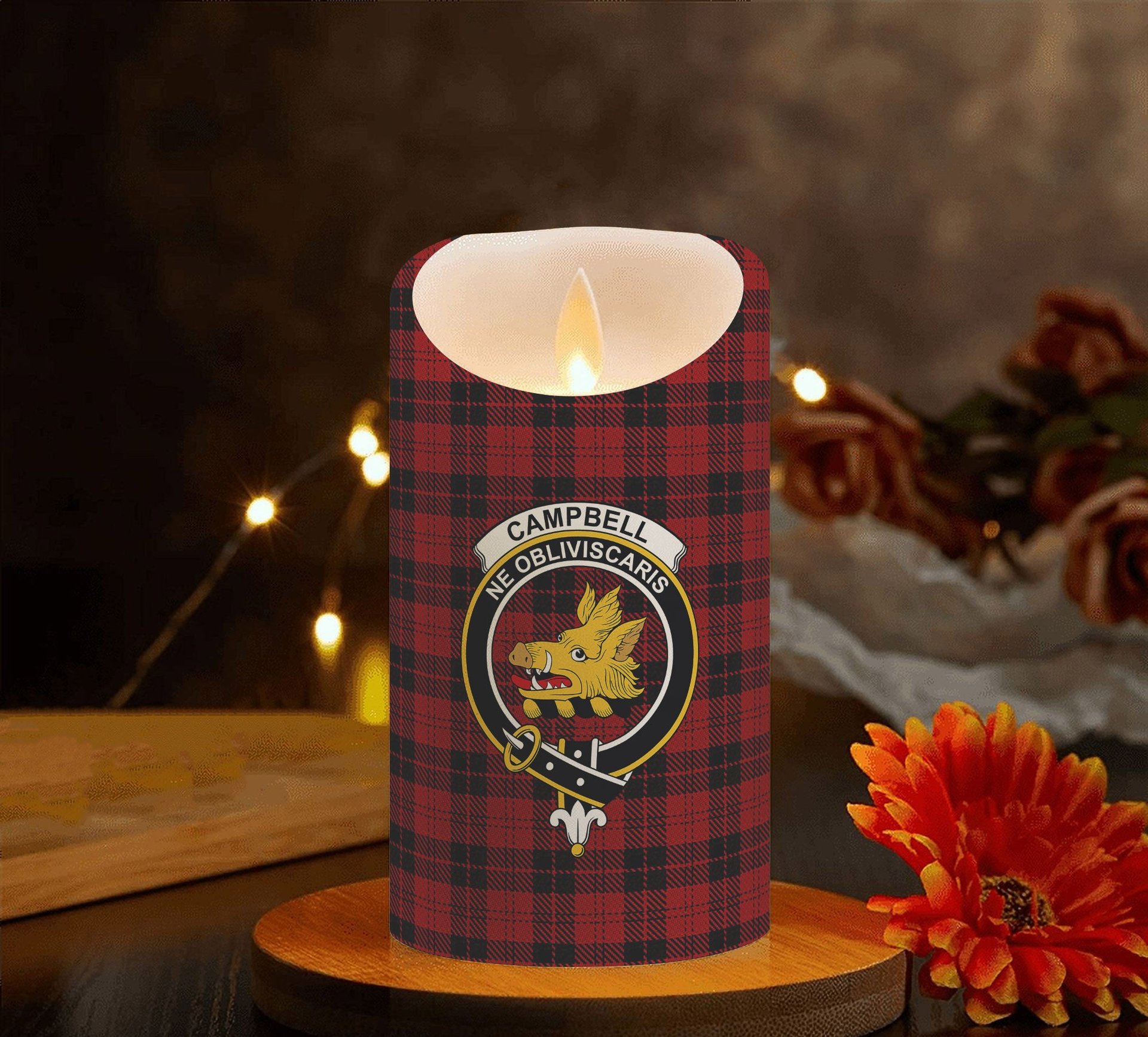 ScotsTee Shop Scottish Campbell of Armaddie Crest Tartan Flameless Candles