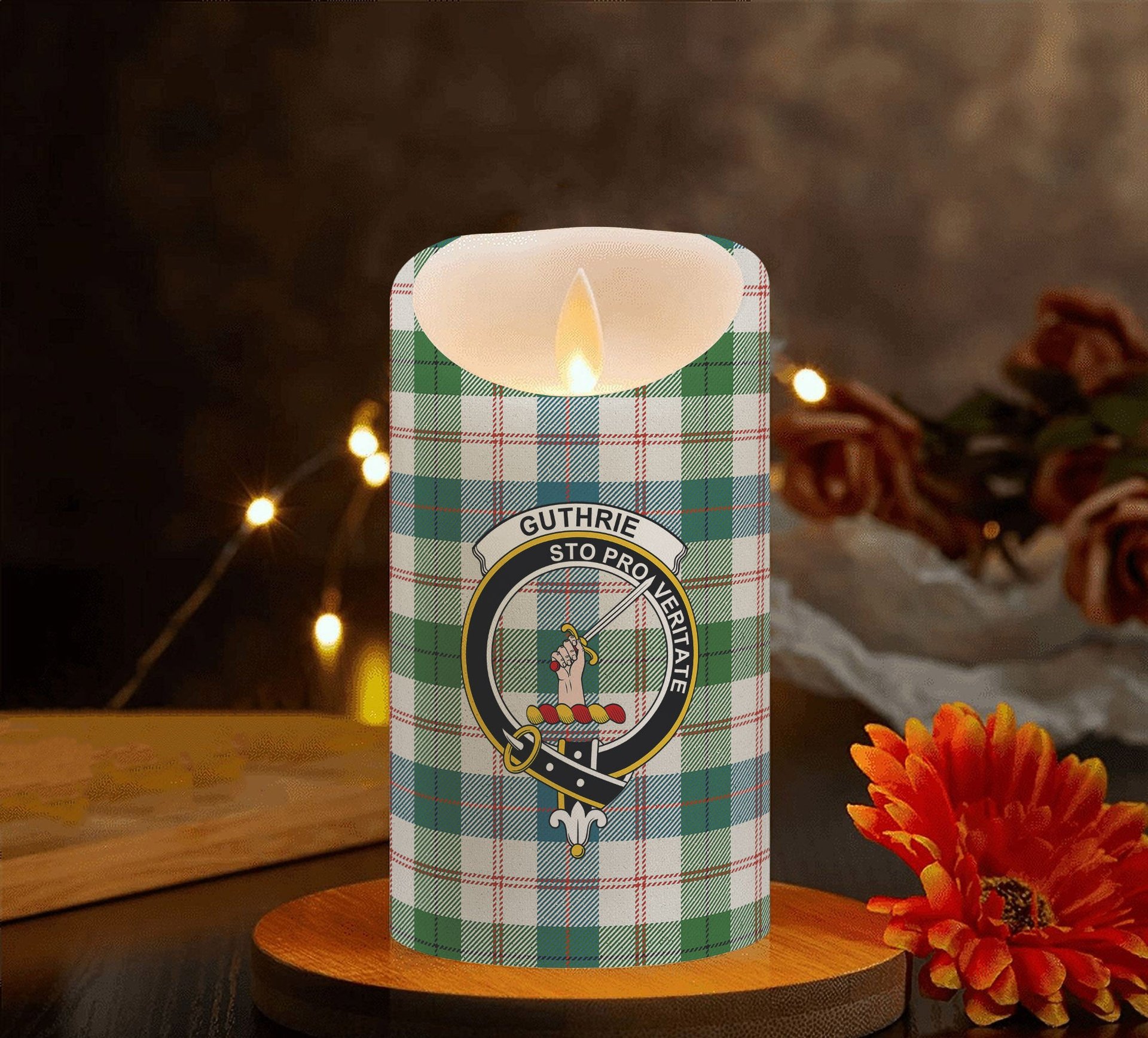 ScotsTee Shop Scottish Guthrie Dress Ancient Crest Tartan Flameless Candles