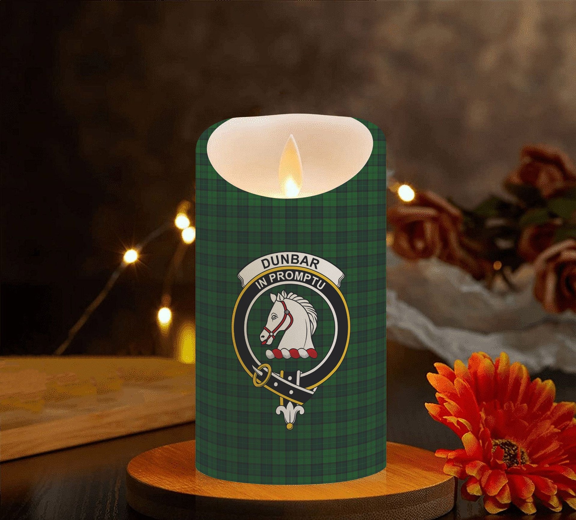 ScotsTee Shop Scottish Dunbar Hunting Crest Tartan Flameless Candles