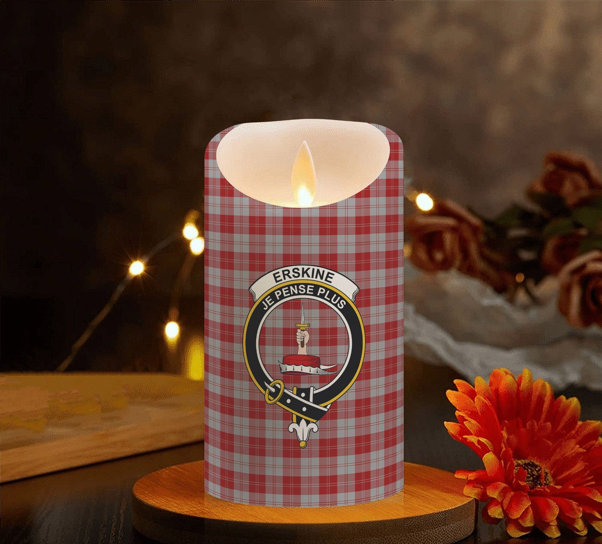 ScotsTee Shop Scottish Erskine Red Crest Tartan Flameless Candles