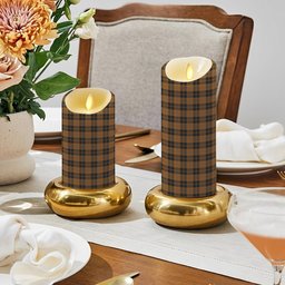 ScotsTee Shop Scottish Johnston Orange and Black Crest Tartan Flameless Candles