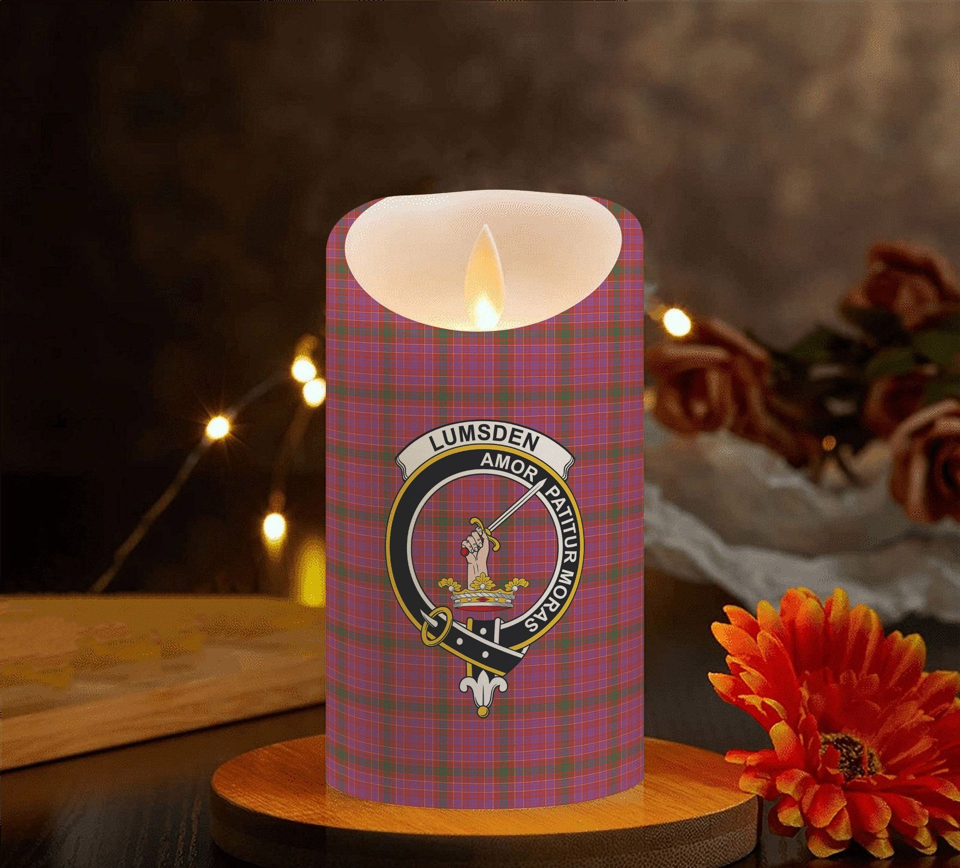 ScotsTee Shop Scottish Lumsden of Clova Ancient Crest Tartan Flameless Candles