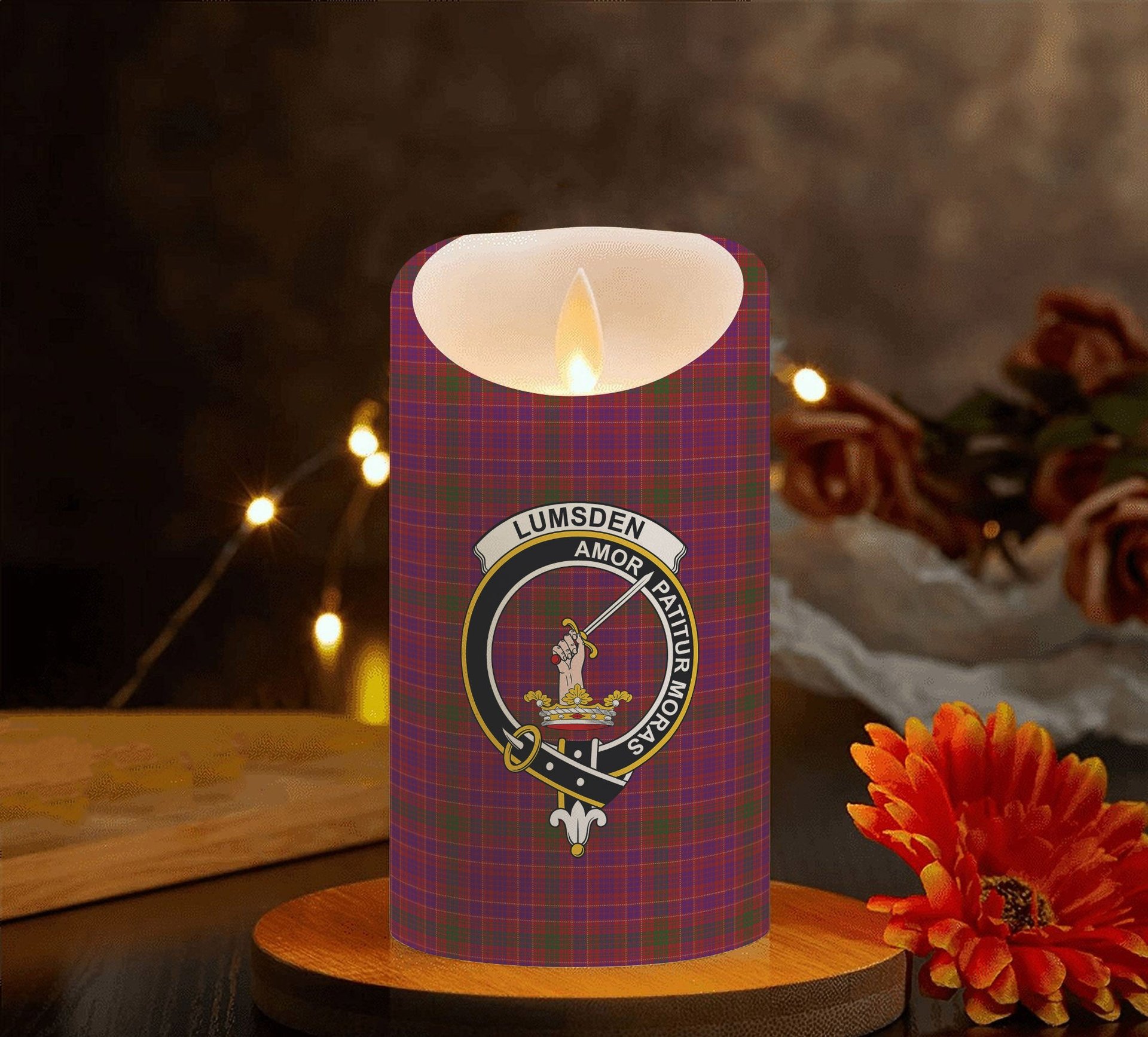 ScotsTee Shop Scottish Lumsden of Clova Crest Tartan Flameless Candles
