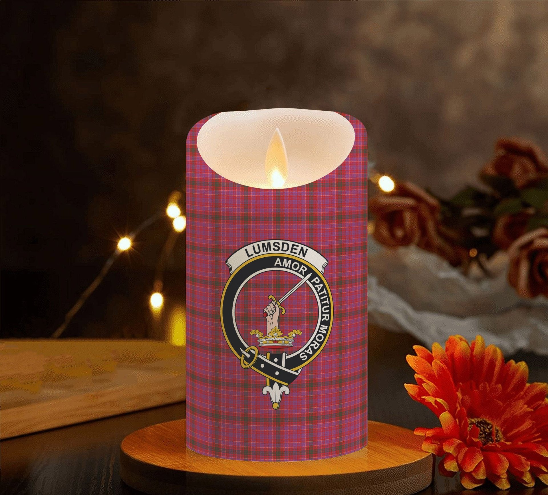 ScotsTee Shop Scottish Lumsden of Clova Modern Crest Tartan Flameless Candles