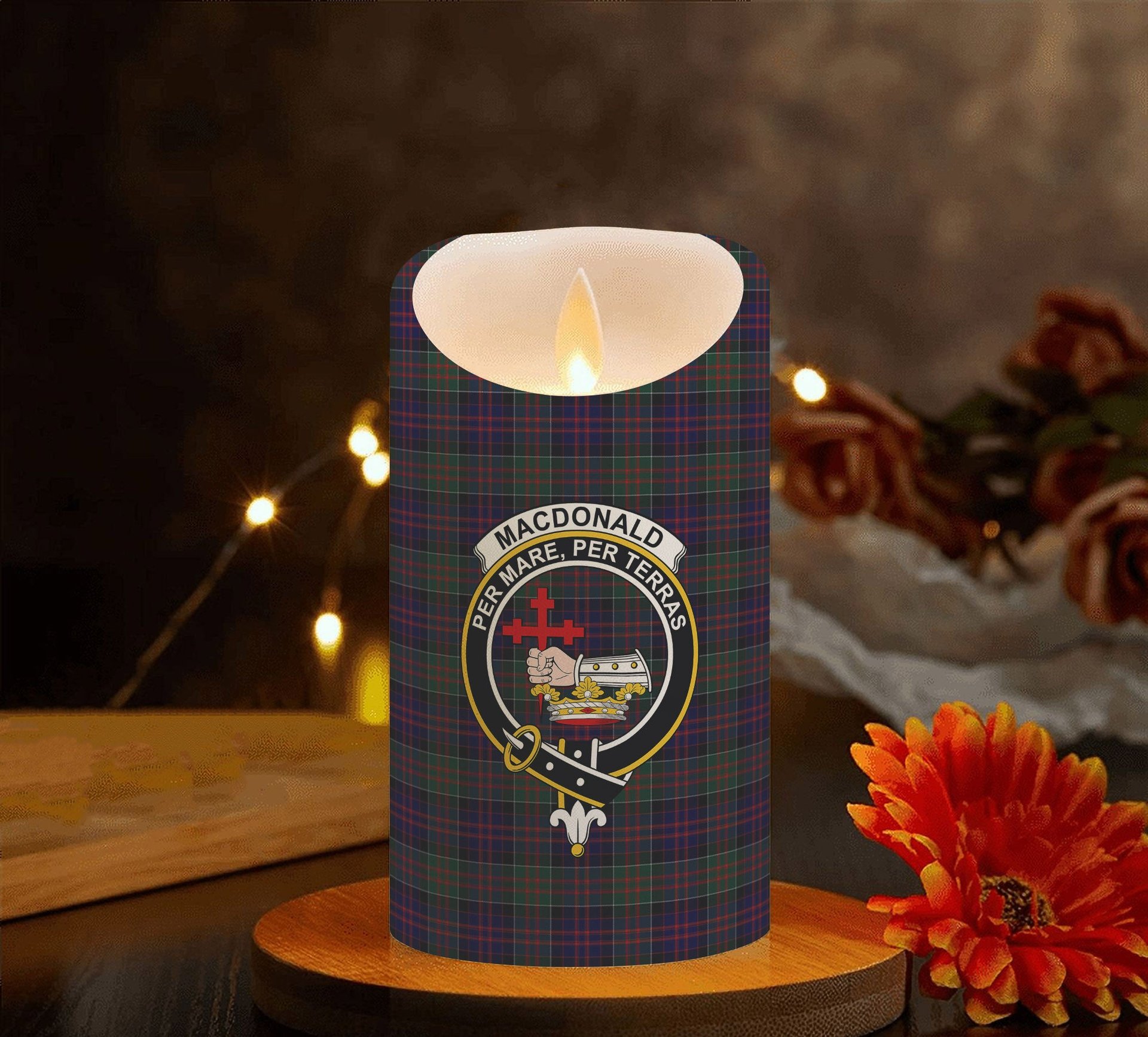 ScotsTee Shop Scottish MacDonald of Clanranald Crest Tartan Flameless Candles