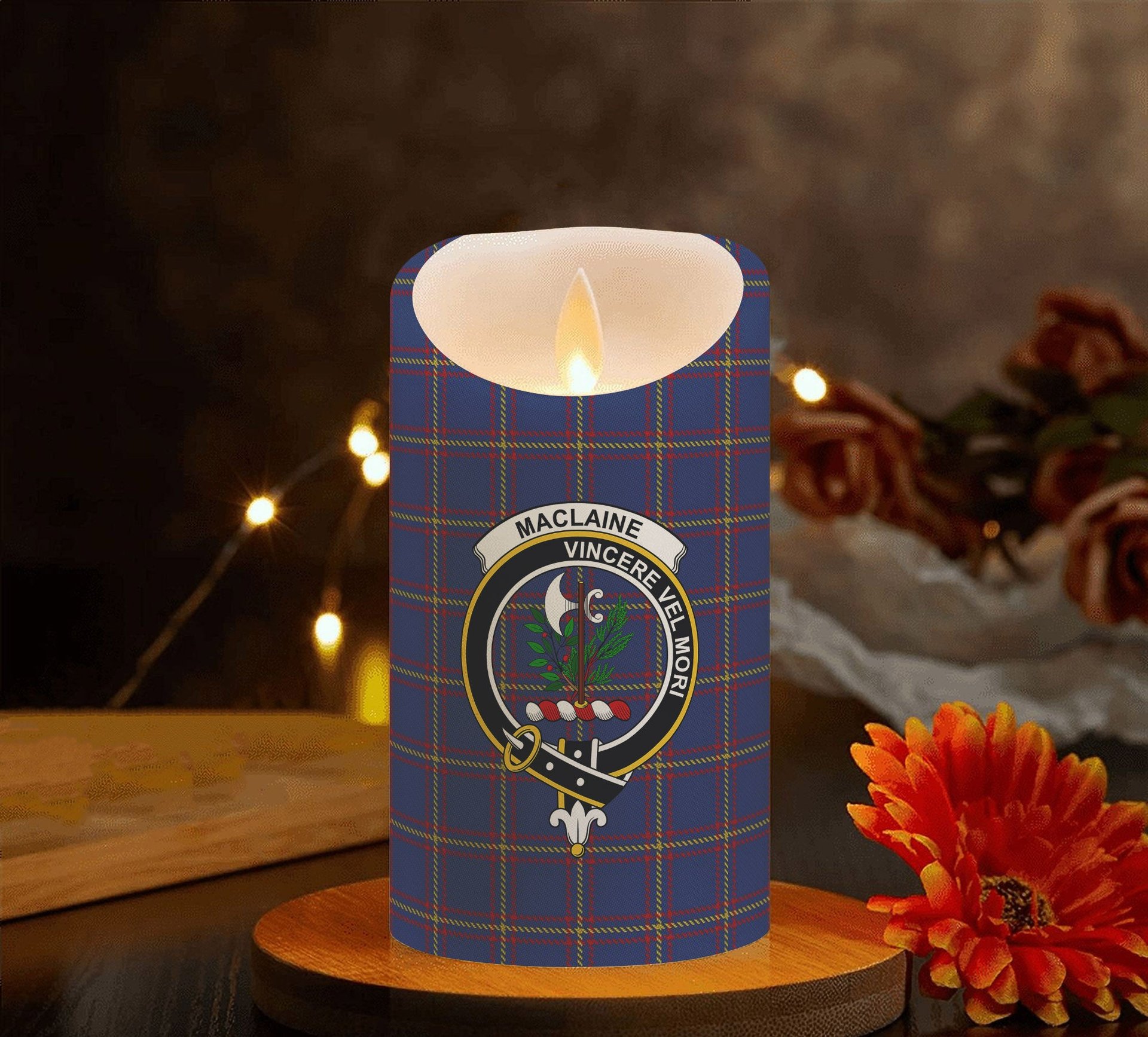 ScotsTee Shop Scottish MacLaine of Lochbuie Crest Tartan Flameless Candles