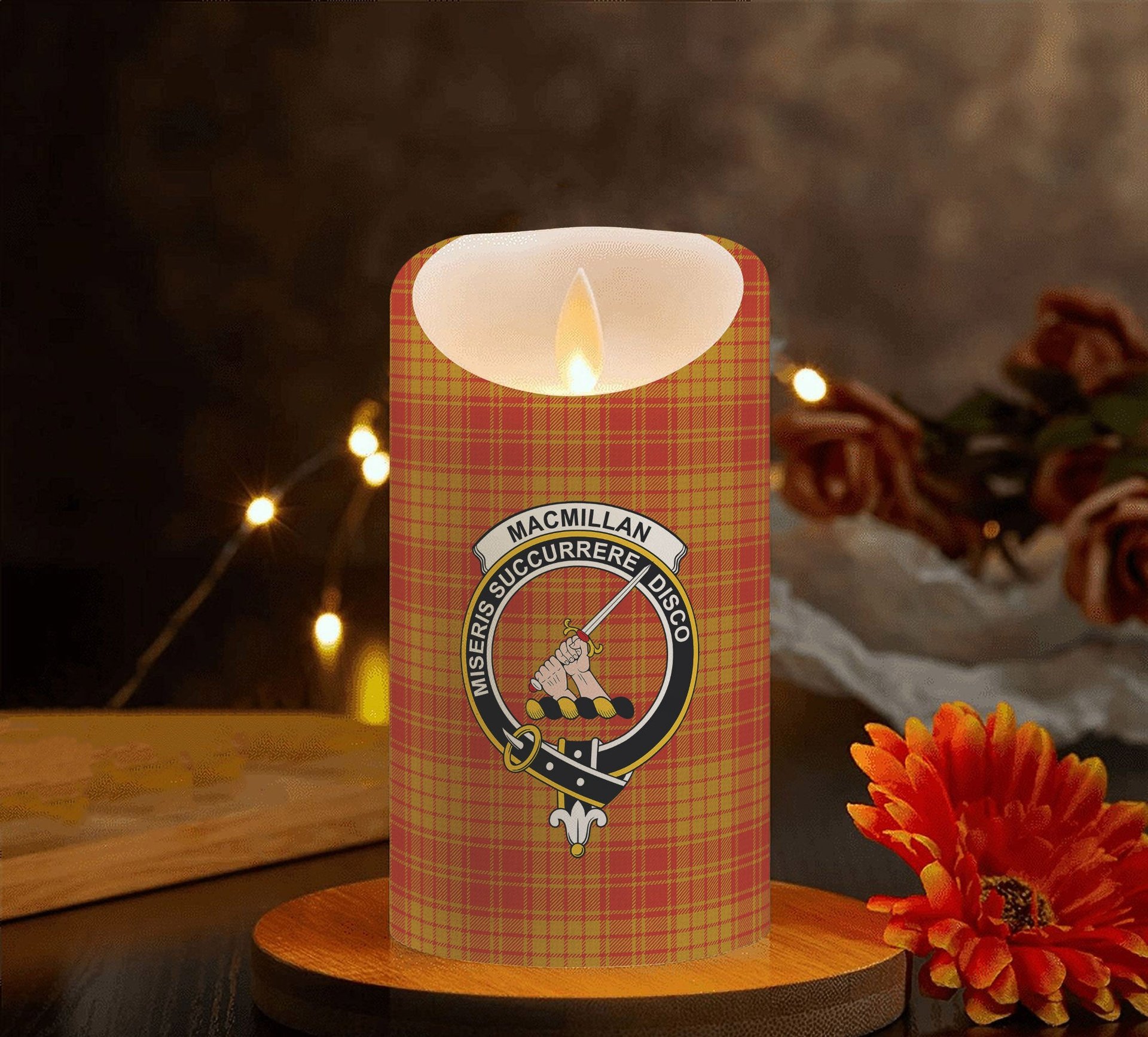 ScotsTee Shop Scottish MacMillan Dress Ancient Crest Tartan Flameless Candles