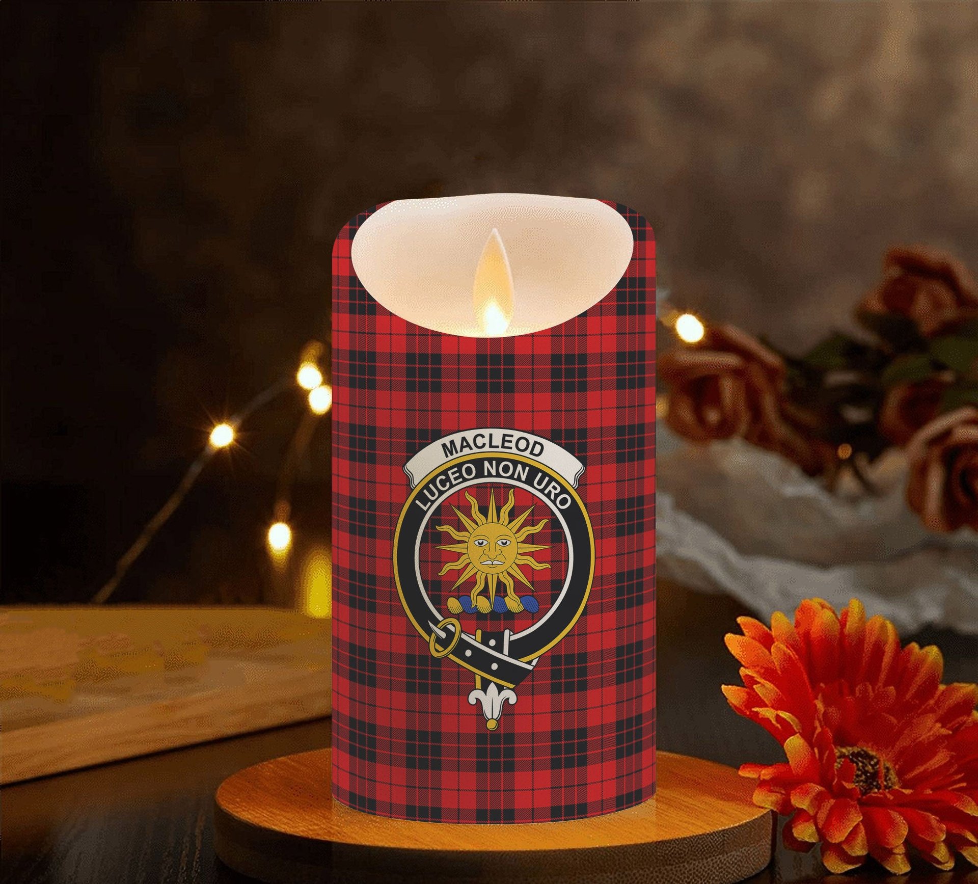 ScotsTee Shop Scottish MacLeod of Raasay Modern Crest Tartan Flameless Candles