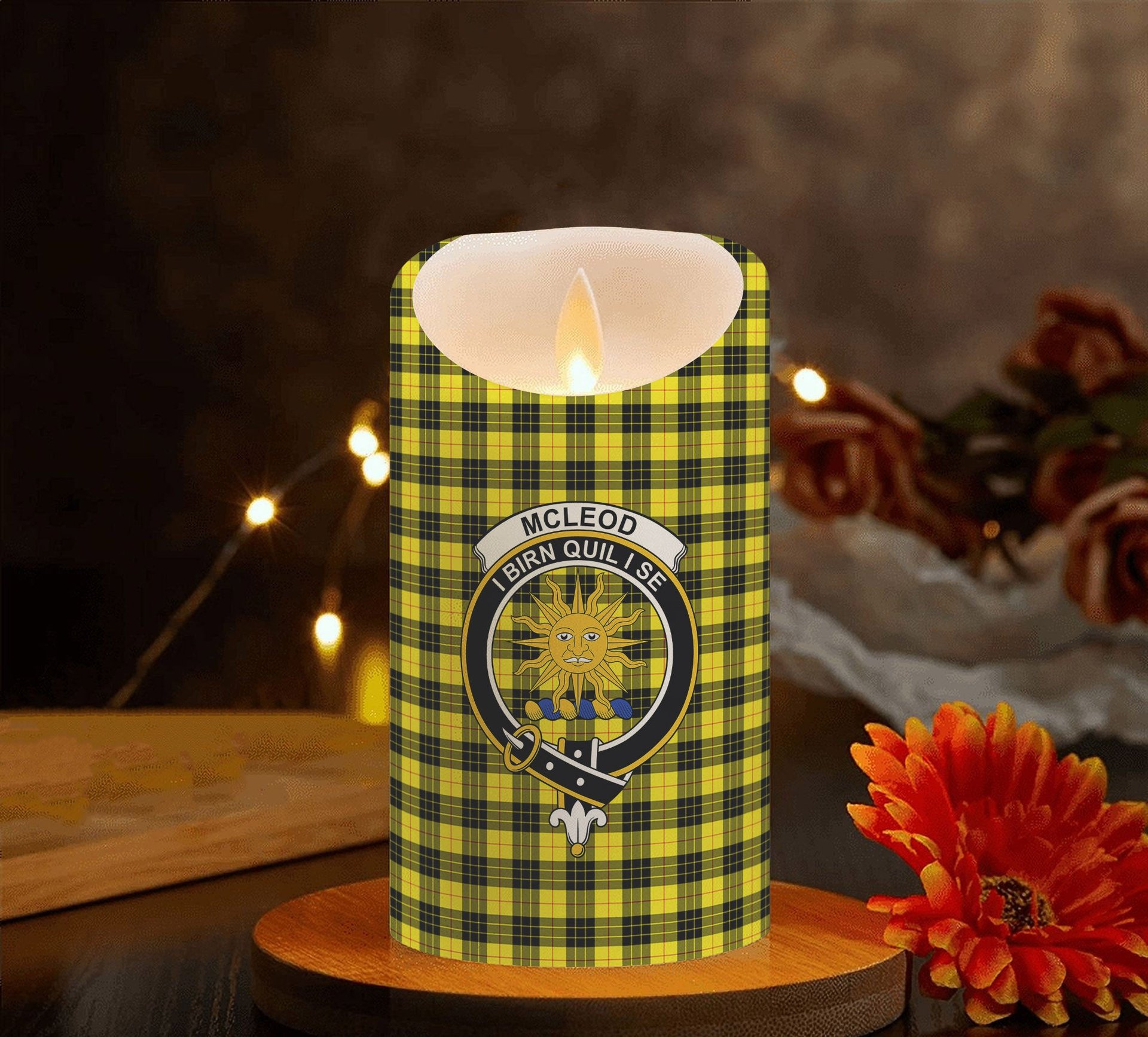 ScotsTee Shop Scottish McLeod of Lewis Modern Crest Tartan Flameless Candles