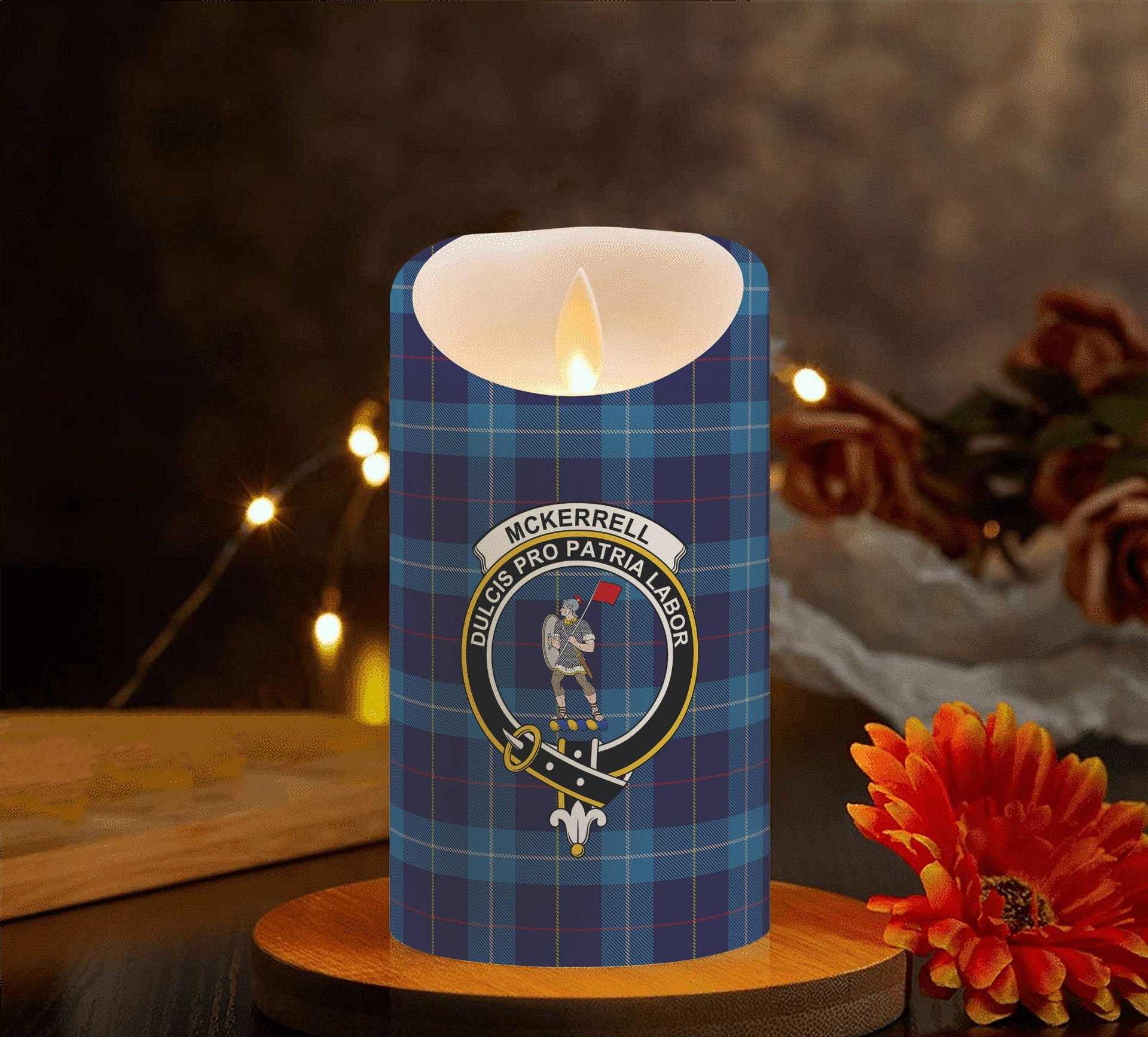 ScotsTee Shop Scottish McKerrell of Hillhouse Crest Tartan Flameless Candles