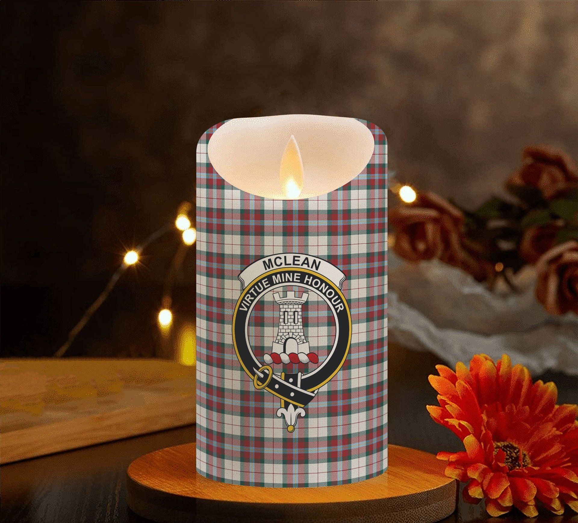 ScotsTee Shop Scottish McLean Dress Modern Crest Tartan Flameless Candles