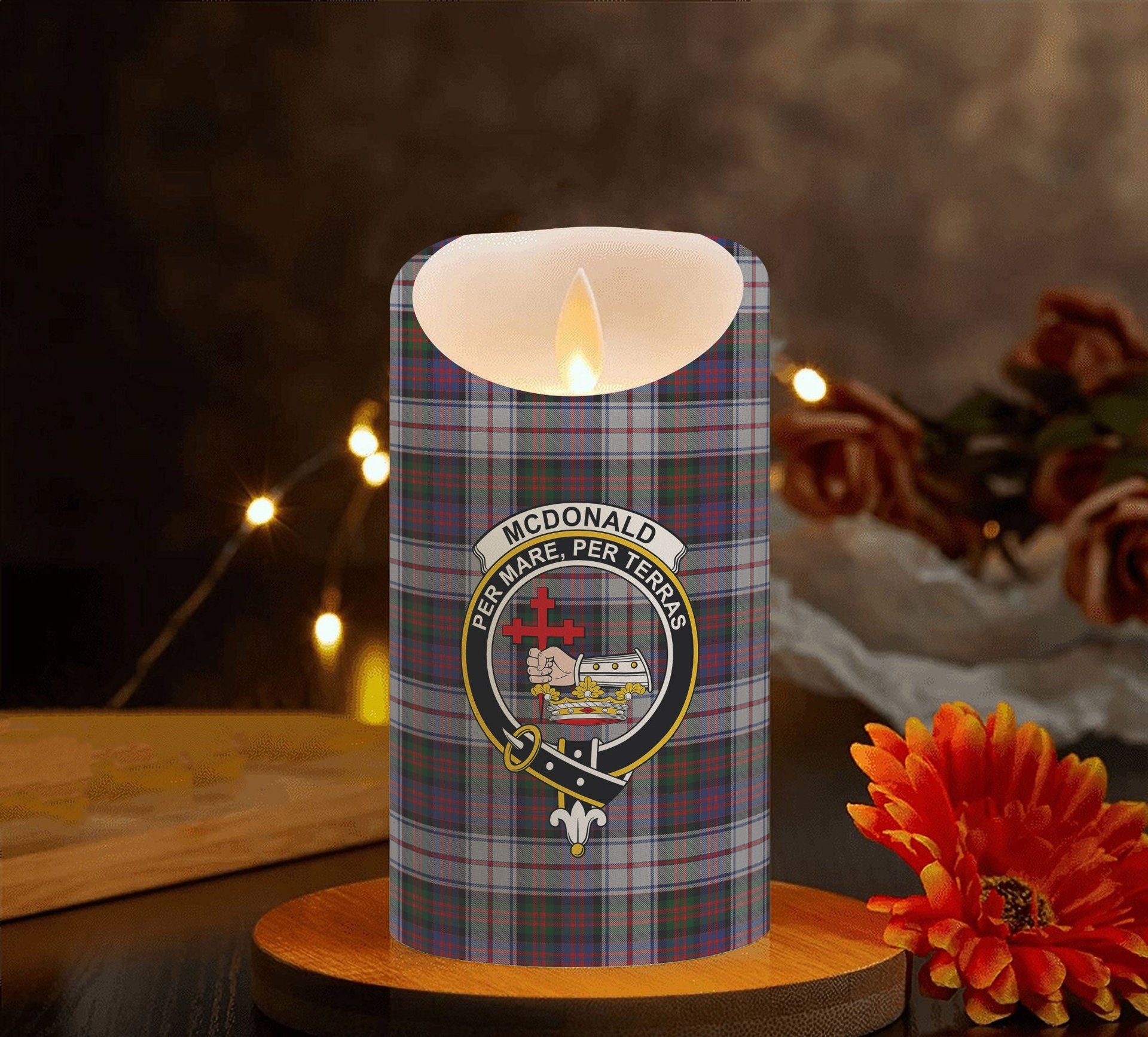 ScotsTee Shop Scottish McDonald Dress Modern Crest Tartan Flameless Candles