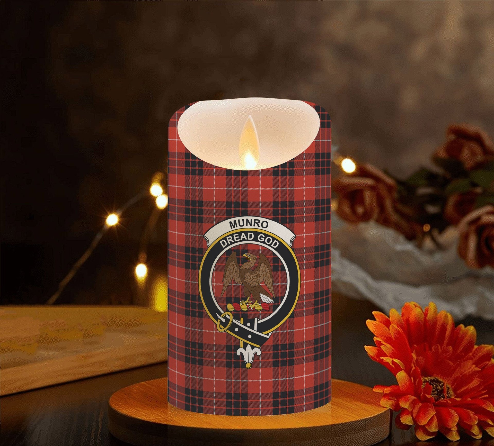 ScotsTee Shop Scottish Munro Black and Red Ancient Crest Tartan Flameless Candles