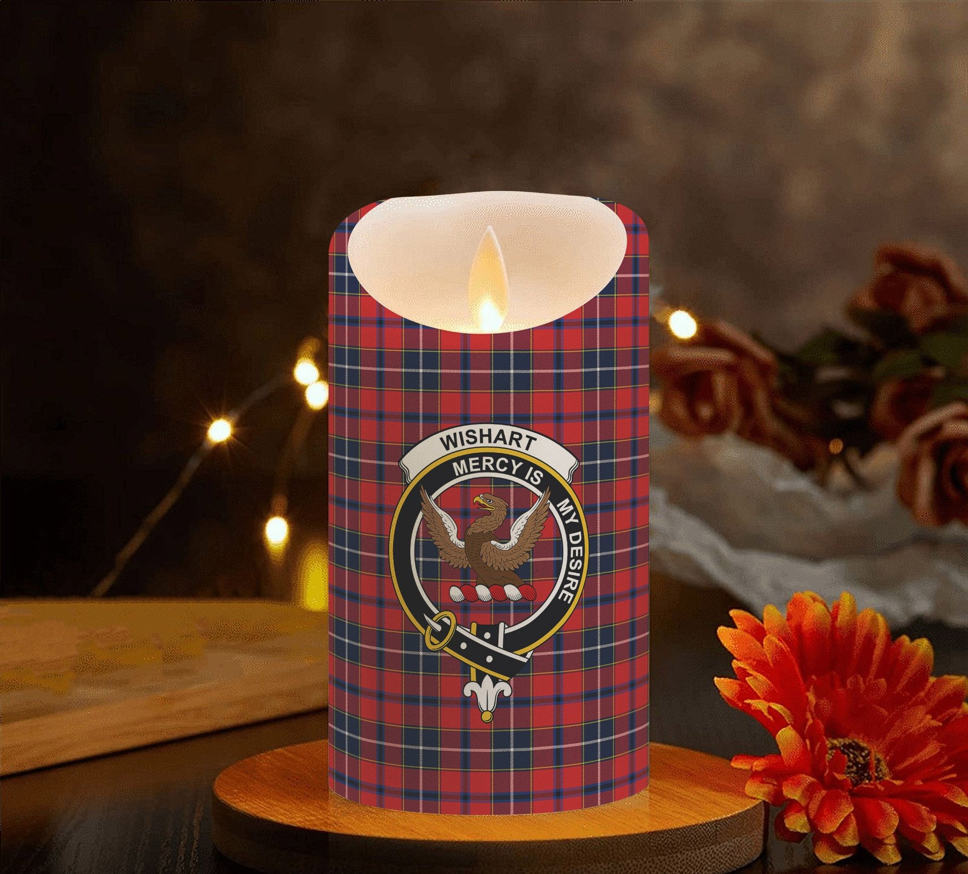 ScotsTee Shop Scottish Wishart Dress Modern Crest Tartan Flameless Candles