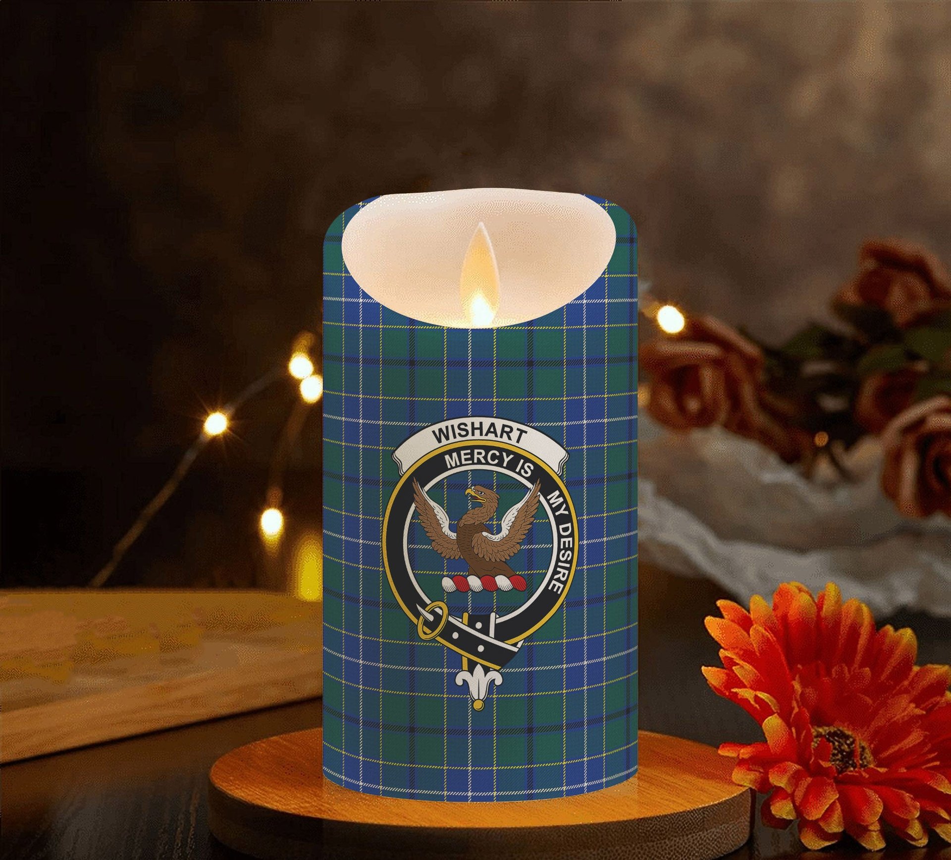 ScotsTee Shop Scottish Wishart Hunting Modern Clan Crest Tartan Flameless Candles