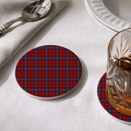 ScotsTee Shop Scottish Kelly of Sleat Red Tartan Drinks Coasters – Wood, Rubber, Ceramic