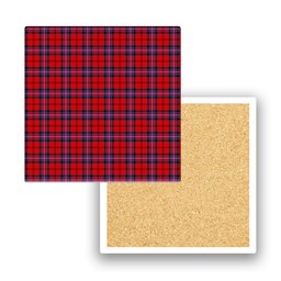 ScotsTee Shop Scottish Kelly of Sleat Red Modern Tartan Drinks Coasters – Wood, Rubber, Ceramic