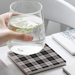 ScotsTee Shop Scottish MacPherson of Cluny Black and White Tartan Drinks Coasters – Wood, Rubber, Ceramic