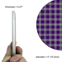 ScotsTee Shop Scottish Menzies Mauve and White Tartan Drinks Coasters – Wood, Rubber, Ceramic