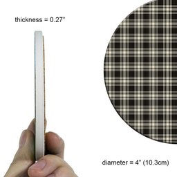 ScotsTee Shop Scottish Menzies Black & White Ancient Tartan Drinks Coasters – Wood, Rubber, Ceramic