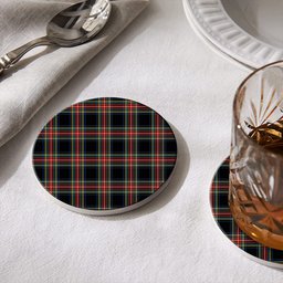 ScotsTee Shop Scottish Stewart Black Modern Tartan Drinks Coasters – Wood, Rubber, Ceramic