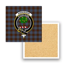 ScotsTee Shop Scottish Anderson MacGregor Hastie 3 Crest Tartan Drinks Coasters – Wood, Rubber, Ceramic