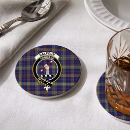 ScotsTee Shop Scottish Balfour Blue Modern Crest Tartan Drinks Coasters – Wood, Rubber, Ceramic