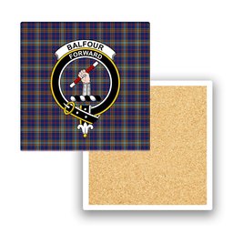 ScotsTee Shop Scottish Balfour Blue Modern Crest Tartan Drinks Coasters – Wood, Rubber, Ceramic