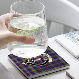 ScotsTee Shop Scottish Balfour Blue Modern Crest Tartan Drinks Coasters – Wood, Rubber, Ceramic