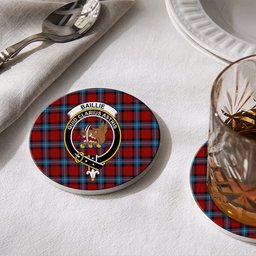 ScotsTee Shop Scottish Baillie of Polkemmet Red Crest Tartan Drinks Coasters – Wood, Rubber, Ceramic