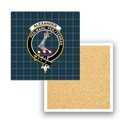 ScotsTee Shop Scottish Alexander of Menstry Hunting Modern Crest Tartan Drinks Coasters – Wood, Rubber, Ceramic