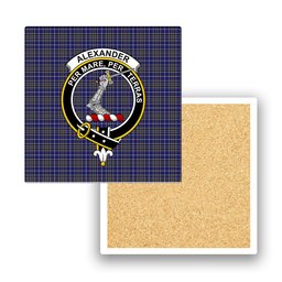 ScotsTee Shop Scottish Alexander of Menstry Crest Tartan Drinks Coasters – Wood, Rubber, Ceramic