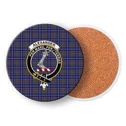 ScotsTee Shop Scottish Alexander of Menstry Crest Tartan Drinks Coasters – Wood, Rubber, Ceramic