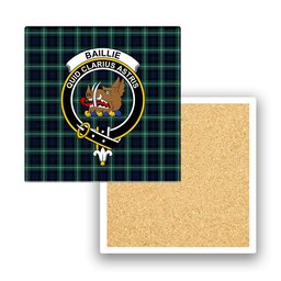 ScotsTee Shop Scottish Baillie of Polkemmet Modern Crest Tartan Drinks Coasters – Wood, Rubber, Ceramic