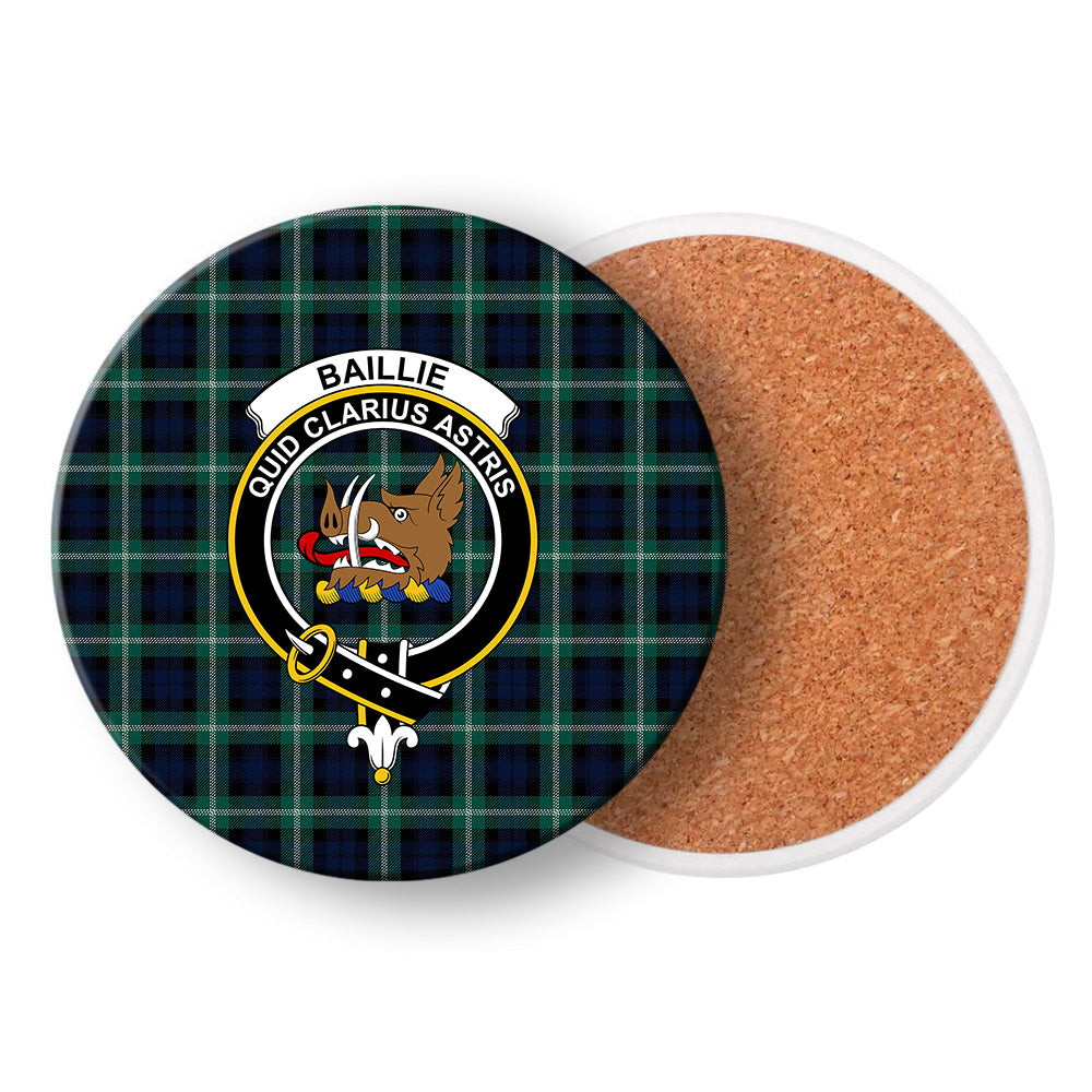 ScotsTee Shop Scottish Baillie of Polkemmet Modern Crest Tartan Drinks Coasters – Wood, Rubber, Ceramic