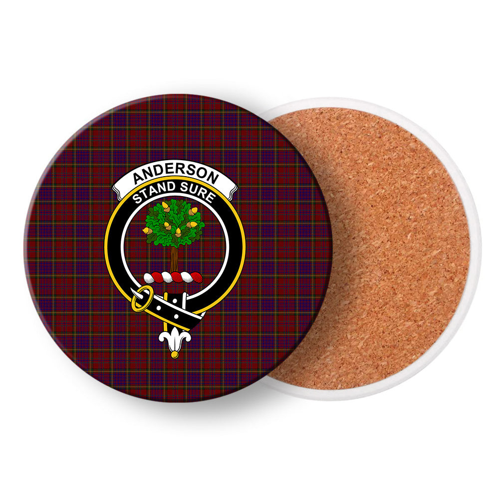 ScotsTee Shop Scottish Anderson of Kinnedear Red Crest Tartan Drinks Coasters – Wood, Rubber, Ceramic