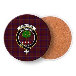 ScotsTee Shop Scottish Anderson of Kinnedear Red Crest Tartan Drinks Coasters – Wood, Rubber, Ceramic