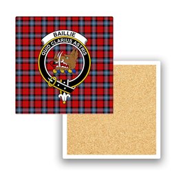 ScotsTee Shop Scottish Baillie of Polkemmet Red Modern Crest Tartan Drinks Coasters – Wood, Rubber, Ceramic