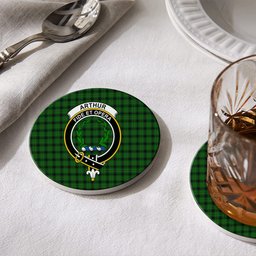 ScotsTee Shop Scottish Arthur Highland Society Crest Tartan Drinks Coasters – Wood, Rubber, Ceramic