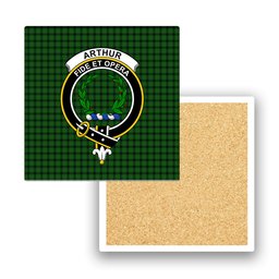 ScotsTee Shop Scottish Arthur Highland Society Crest Tartan Drinks Coasters – Wood, Rubber, Ceramic