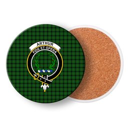 ScotsTee Shop Scottish Arthur Highland Society Crest Tartan Drinks Coasters – Wood, Rubber, Ceramic