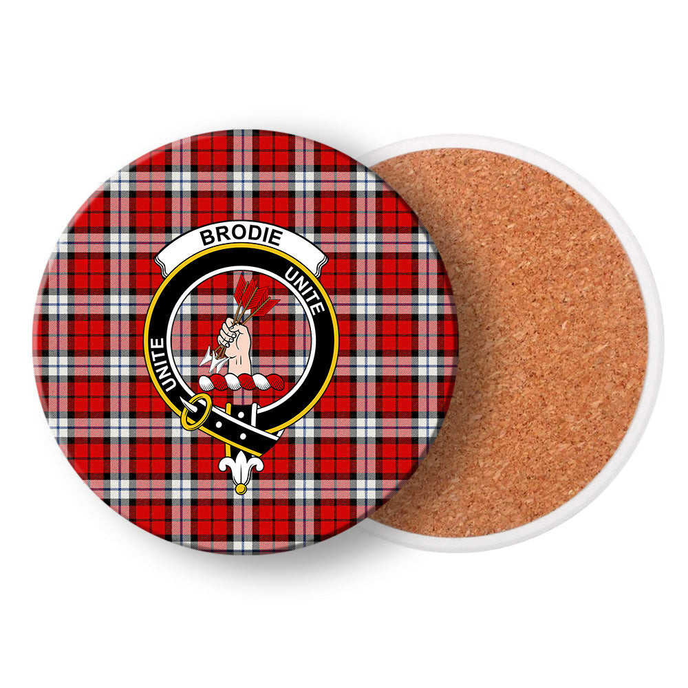 ScotsTee Shop Scottish Brodie Dress Modern Crest Tartan Drinks Coasters – Wood, Rubber, Ceramic