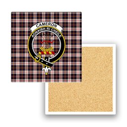 ScotsTee Shop Scottish Cameron of Erracht Dress Modern Crest Tartan Drinks Coasters – Wood, Rubber, Ceramic