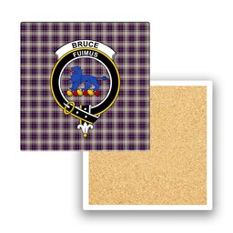 ScotsTee Shop Scottish Bruce of Kinnaird Dress (Dance) Crest Tartan Drinks Coasters – Wood, Rubber, Ceramic