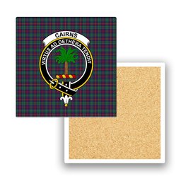 ScotsTee Shop Scottish Cairns of Finavon Modern Crest Tartan Drinks Coasters – Wood, Rubber, Ceramic