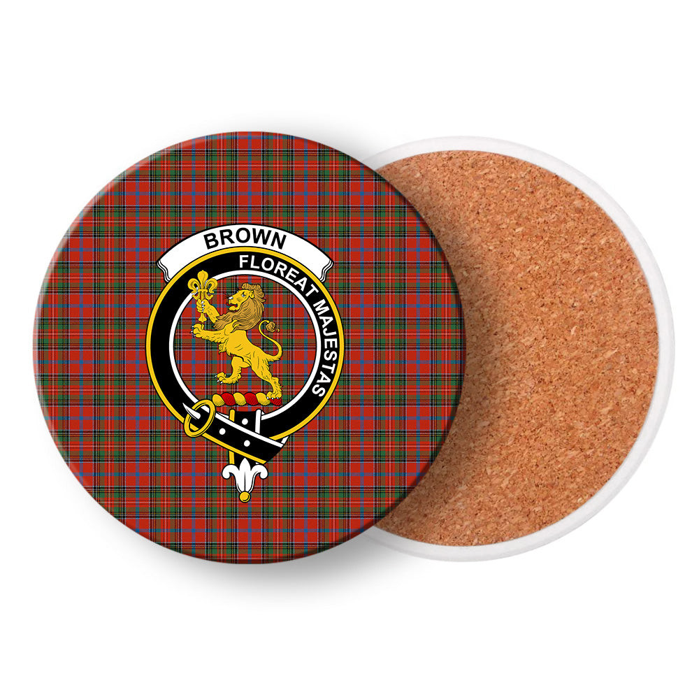 ScotsTee Shop Scottish Brown of Castledean (Broun of Castledean) Ancient Crest Tartan Drinks Coasters – Wood, Rubber, Ceramic