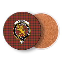 ScotsTee Shop Scottish Brown of Castledean (Broun of Castledean) Ancient Crest Tartan Drinks Coasters – Wood, Rubber, Ceramic