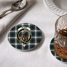ScotsTee Shop Scottish Blair Dress Modern Crest Tartan Drinks Coasters – Wood, Rubber, Ceramic